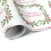 Elegant Holly Wreath Merry Christmas ラッピングペーパー (ロールコーナー)