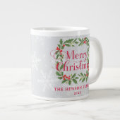Elegant Holly Wreath Merry Christmas Family ジャンボコーヒーマグカップ (正面右)