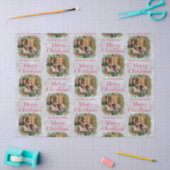 Elegant Holly Wreath Merry Christmas Family Photo 薄葉紙 (クラフト)