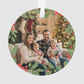 Elegant Holly Wreath Merry Christmas Photo オーナメント (裏面)