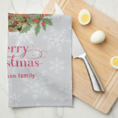 Elegant Holly Wreath Merry Christmas Photo キッチンタオル (四つ折り)