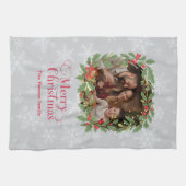 Elegant Holly Wreath Merry Christmas Photo キッチンタオル (横)