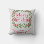 Elegant Holly Wreath Merry Christmas Photo クッション (正面)