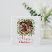 Elegant Holly Wreath Merry Christmas Photo シーズンカード (スタンド正面)