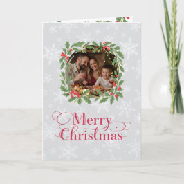 Elegant Holly Wreath Merry Christmas Photo シーズンカード