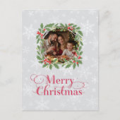 Elegant Holly Wreath Merry Christmas Photo シーズンポストカード (正面)