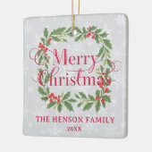 Elegant Holly Wreath Merry Christmas Photo セラミックオーナメント (左)
