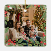 Elegant Holly Wreath Merry Christmas Photo セラミックオーナメント (裏面)