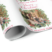 Elegant Holly Wreath Merry Christmas Photo ラッピングペーパー (ロールコーナー)