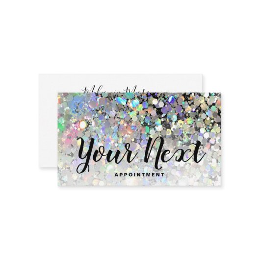 Elegant Holographic Glitter Makeup Artist 予約カード (正面/裏面インサイチュ)