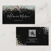 Elegant Holographic Glitter Makeup Artist QR Code 名刺 (正面/裏面)
