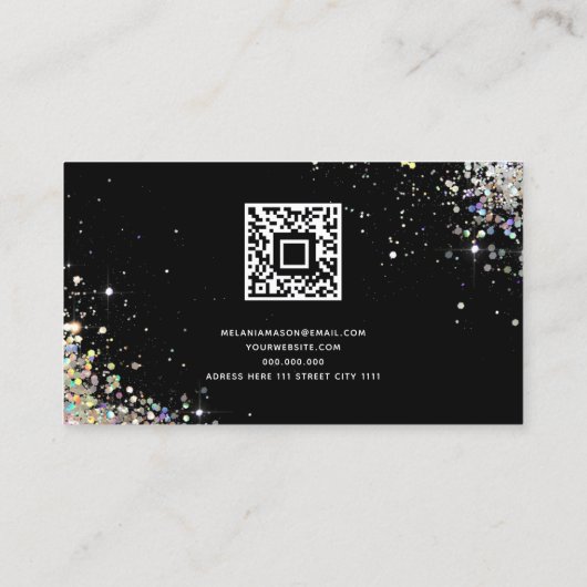 Elegant Holographic Glitter Makeup Artist QR Code 名刺 (裏面)