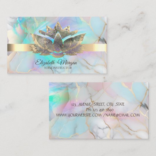 Elegant Holographic Ink Lotus Opal Stone 名刺 (正面/裏面)