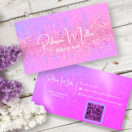 Elegant Holographic Iridescent Pink Business Card 名刺