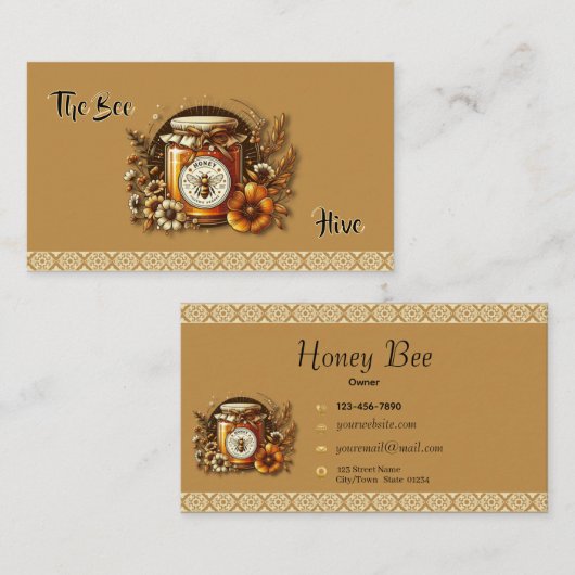 Elegant Honey Jar for Beekeepers & Honey Producers 名刺 (正面/裏面)