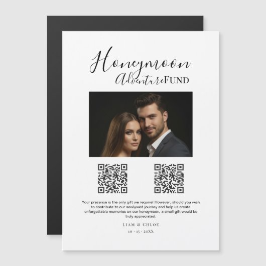 Elegant Honeymoon Fund QR Code Wedding Sign photo マグネット招待状 (正面/裏面)