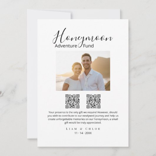 Elegant Honeymoon Fund QR Code Wedding Sign photo 招待状 (正面)