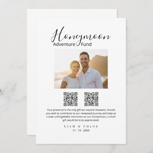 Elegant Honeymoon Fund QR Code Wedding Sign photo 招待状 (正面/裏面)
