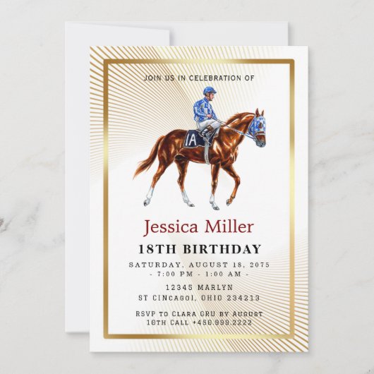 Elegant Horse Birthday Invitation 招待状 (正面)