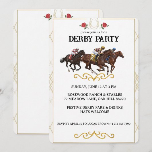 Elegant Horse Derby Party Invitation 招待状 (正面/裏面)