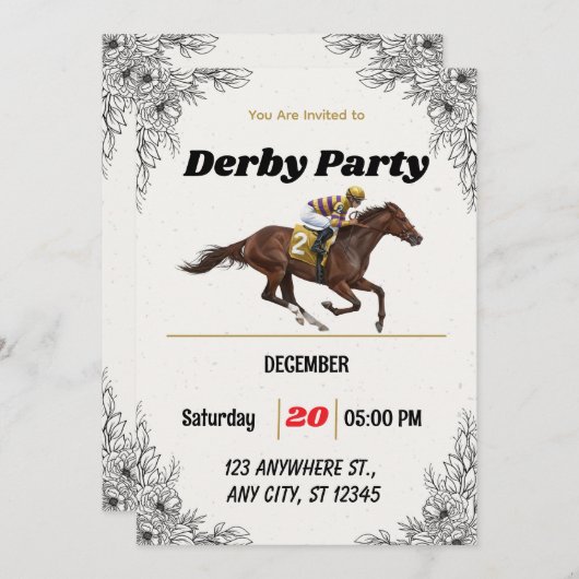 Elegant Horse Racing Derby Party Invitation (正面/裏面)