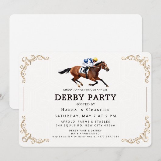 Elegant Horse Racing Garden Party Invitation 招待状 (正面/裏面)
