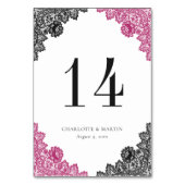 Elegant Hot Pink and Black Floral Lace Wedding テーブルナンバー (裏面)