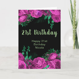 Elegant Hot Pink Flowers Birthday Party  カード