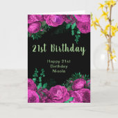 Elegant Hot Pink Flowers Birthday Party  カード (黄色い花)
