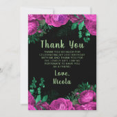 Elegant Hot Pink Flowers Birthday Party サンキューカード (正面)