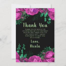 Elegant Hot Pink Flowers Birthday Party サンキューカード