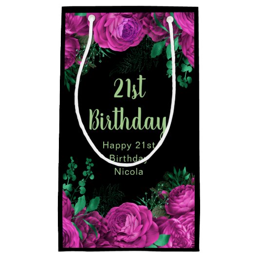 Elegant Hot Pink Flowers Birthday Party スモールペーパーバッグ (正面)