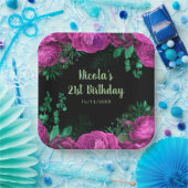 Elegant Hot Pink Flowers Birthday Party ペーパープレート (パーティー)