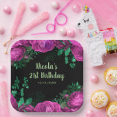 Elegant Hot Pink Flowers Birthday Party ペーパープレート (パーティー)