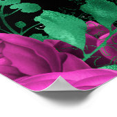 Elegant Hot Pink Flowers Birthday Party Welcome  ポスター (角)