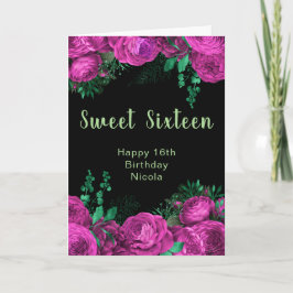 Elegant Hot Pink Flowers Sweet Sixteen カード