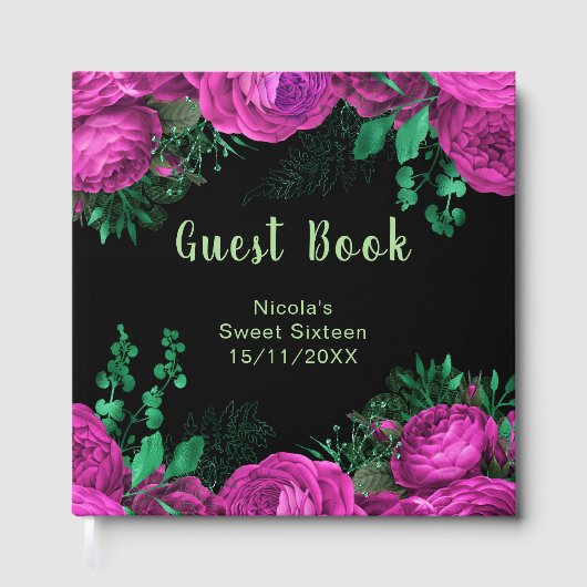 Elegant Hot Pink Flowers Sweet Sixteen ゲストブック (正面)