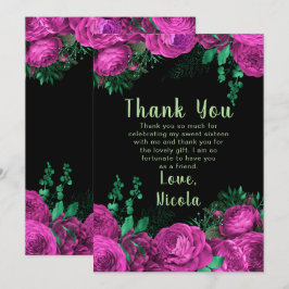 Elegant Hot Pink Flowers Sweet Sixteen サンキューカード