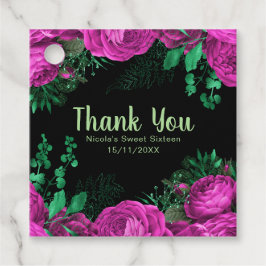 Elegant Hot Pink Flowers Sweet Sixteen フェイバータグ