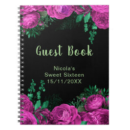 Elegant Hot Pink Flowers Sweet Sixteen Guest Book ノートブック
