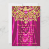 Elegant Hot Pink gems Gold Lace Damask Birthday 招待状 (裏面)