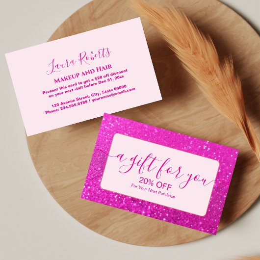 Elegant Hot Pink Glitter Chic 割引カード