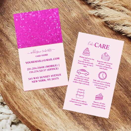 Elegant Hot Pink Glitter Chic Cake Care  名刺