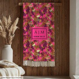 Elegant hot pink watercolor leopard skin blanket フリースブランケット