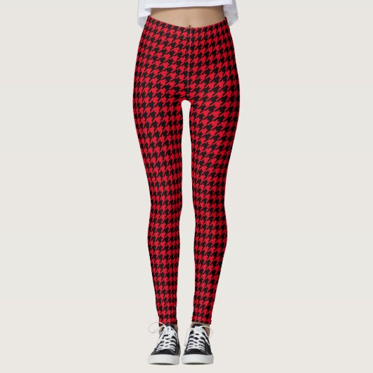 Elegant Houndstooth Black and Red レギンス (正面)