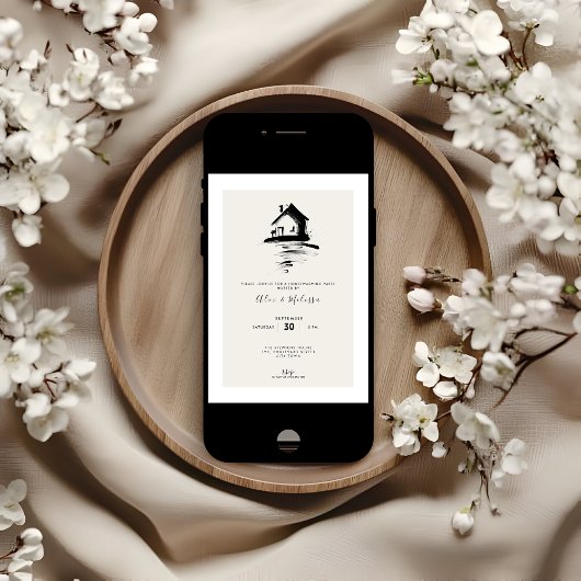 Elegant Housewarming Invitation - Hand Drawn House 招待状