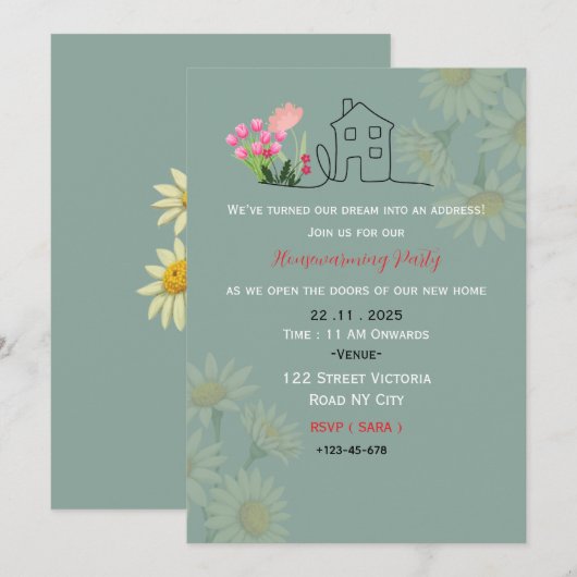 Elegant Housewarming Party Invitation 招待状 (正面/裏面)