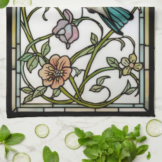 Elegant hummingbird artwork botanical boho chic キッチンタオル (折り畳み)