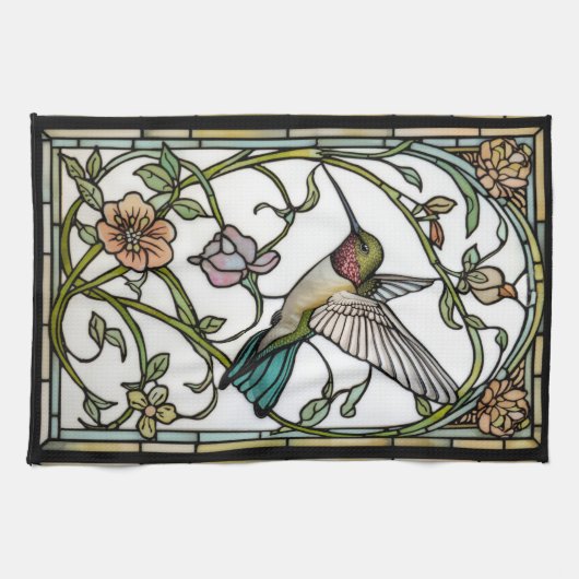 Elegant hummingbird artwork botanical boho chic キッチンタオル (横)