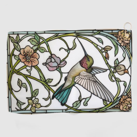 Elegant hummingbird artwork botanical boho chic ゴルフタオル (横)